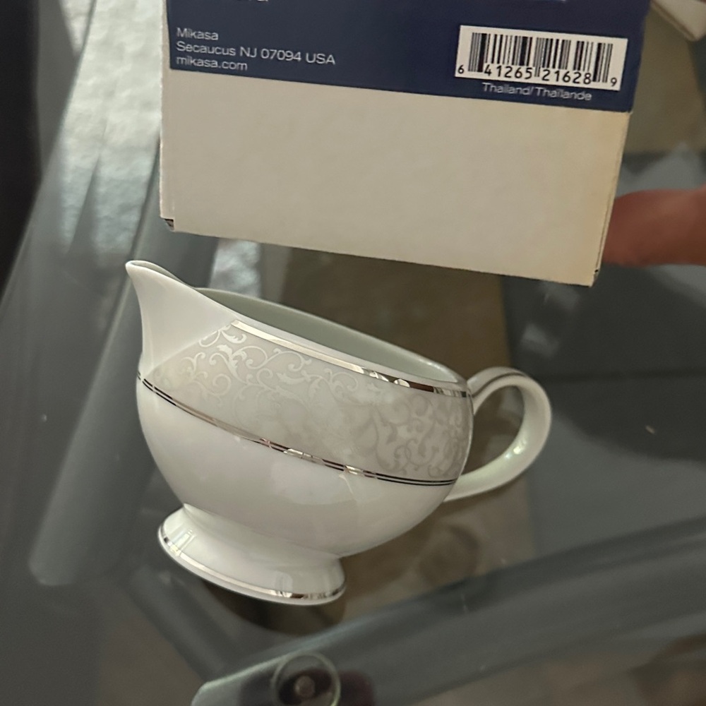 Mikasa White and Silver Patterned Creamer